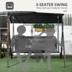 3-Seat Outdoor Patio Swing Chair w/ Cushion, Steel Frame Stand, Adjustable Tilt Canopy for Patio, Garden, Black 1 - Image 6