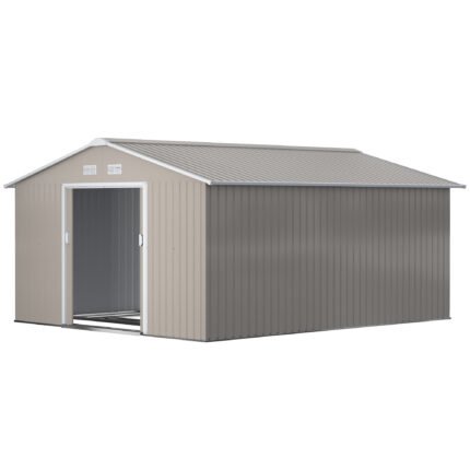 Metal Garden Storage Shed with Double Lockable Doors, Light Gray