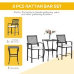 3pcs Patio Bar Set with Soft Cushion, Rattan Wicker Outdoor Furniture Set for Backyards, Lawn, Deck, Poolside - Image 4