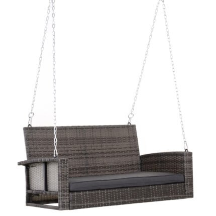 2 Person Wicker Hanging Swing Bench with Front Porch Swing Outdoor Chair