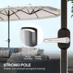 15ft Rectangle Patio Umbrella UPF30+ Extra Large Outdoor Umbrella with Fringe and Crank Handle - Image 6
