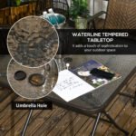5 Pieces Patio Table and Chairs, Foldable Wicker Outdoor Dining Table Set with Umbrella Hole, Dark Brown - Image 6