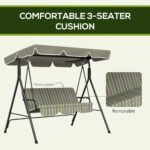 3-Seat Outdoor Patio Swing Chair w/ Cushion, Steel Frame Stand, Adjustable Tilt Canopy for Patio, Garden, Beige & Green - Image 7