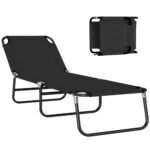 Folding Chaise Lounge Pool Chairs, Outdoor Sun Tanning Chairs with 5-Level Reclining Back, Steel Frame for Beach, Yard, Patio, Black