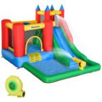 Kids Bounce House Inflatable Slide with Splash Pool, Water Cannon, Climbing Wall, Inflator Included, 6 in1 Bouncy Castle Kids Backyard Activity Outdoor Water Play Toy