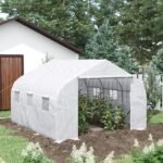 11.5' x 10' x 6.5' Walk-in Greenhouse, Tunnel Green House with Zippered Door and 6 Mesh Windows, Gardening Plant Hot House with Galvanized Steel Frame, White - Image 2