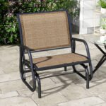 Outdoor Glider Chair, Steel Swing Chai with Curved Armrests for Porch, Garden, Poolside, Balcony, Brown - Image 2