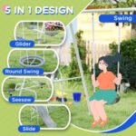 5 in 1 Kids Swing Set for Backyard with Heavy-Duty A-Frame Stand, Saucer Swing, Slide, Seesaw, Glider, Swing Seat, Gray - Image 4