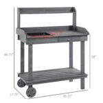 36'' Wooden Potting Bench Work Table with 2 Removable Wheels, Sink, Drawer & Large Storage Spaces, Gray - Image 3