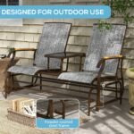 Outdoor 2-Person Glider Bench, Outside Glider Swing Chair Loveseat with Table, Steel Frame, Gray - Image 6