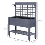 41" Raised Garden Bed Mobile Elevated Wooden Planter Box Stand with Wheels, Trellis and Storage Shelf, Gray - Image 3