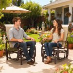 Gliding Lounger Chair Set of 2, Single Rockers with Lightweight Metal & Mesh Construction, Khaki - Image 2