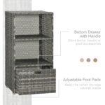 Valet Pool Towel Rack, Waterproof PE Plastic Rattan Wicker Storage Organizer, Indoor Outdoor Spa, and Hot Tub Accessory Storage, 2 Shelves, 1 Basket Drawer, Gray - Image 6