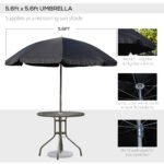 6 Piece Patio Dining Set for 4 with Umbrella, Outdoor Table and Chairs with 4 Folding Dining Chairs & Round Glass Table for Garden, Backyard and Poolside, Black and Coffee - Image 4