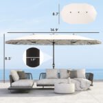 15ft Rectangle Patio Umbrella UPF30+ Extra Large Outdoor Umbrella with Fringe and Crank Handle - Image 3