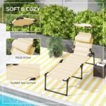 Outdoor Lounge Chair, 4 Position Adjustable Backrest, Folding, Cushioned w/ Sun Shade Roof & Pillow, Cream White - Image 6