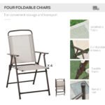 6 Piece Patio Dining Set for 4 with Umbrella, Outdoor Table and Chairs with 4 Folding Dining Chairs & Round Glass Table for Garden, Backyard and Poolside, Beige - Image 4