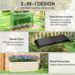 Galvanized Steel Planter Box with Crop Cage and Shade Cloth, Raised Garden Bed for Flowers, Veggies and Herbs, Beige - Image 4