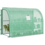 10' x 5' x 7' Lean to Greenhouse, Walk-In Green House, Plant Nursery with 2 Roll-up Doors and Windows, PE Cover and 3 Wire Shelves, Green