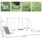 5 in 1 Kids Swing Set for Backyard with Heavy-Duty A-Frame Stand, Saucer Swing, Slide, Seesaw, Glider, Swing Seat, Gray - Image 3