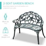 Outdoor Bench, Cast Aluminum Outdoor Furniture, Metal Bench with Floral Rose Accent & Antique Finish, Green - Image 6