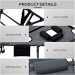 2 Piece Folding Chaise Lounge Pool Chairs with 5-level Reclining Back, Reading Hole, Side Pocket, Gray - Image 5