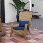 Patio Adirondack Chair with Rattan Wicker, Soft Cushions, Tall Curved Backrest for Deck or Garden, Dark Blue - Image 8