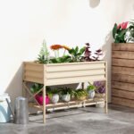 Galvanized Raised Garden Bed, Metal Planter Box with Legs, Storage Shelf and Bed Liner, Cream - Image 2