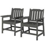 2 Piece All-Weather Patio Chairs, HDPE Patio Dining Chair Set, Heavy Duty Wood-Like Outdoor Furniture, Gray