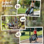 3-in-1 Bike Trailer for Kids, Running Stroller with 2 Seats, Jogging Cart with 5-Point Harness, Storage Units, Blue - Image 4