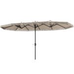 15ft Rectangle Patio Umbrella UPF30+ Extra Large Outdoor Umbrella with Fringe and Crank Handle