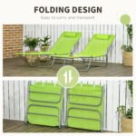 2 Piece Folding Chaise Lounge Chairs, Pool Sun Tanning Chairs with Reclining Back, Breathable Mesh Seat, Headrest for Beach, Yard, Patio, Green - Image 5