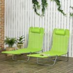 2 Piece Folding Chaise Lounge Chairs, Pool Sun Tanning Chairs with Reclining Back, Breathable Mesh Seat, Headrest for Beach, Yard, Patio, Green - Image 2