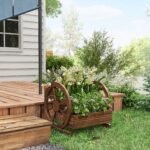 Wooden Wagon Planter Box, 3-Tier Raised Garden Bed, for Vegetables Flowers Herbs, 25" x 24" x 23" - Image 7