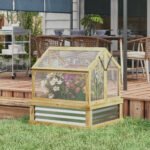 Raised Garden Flower Bed Kit with Greenhouse, Wooden Cold Frame Planter, 35.5" x 31.5" x 36", Natural - Image 2