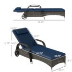 2 Reclining Chaise Lounge Chairs, Rolling Outdoor Chairs with Cushion, Pillow, Headrest, Armrests, and Wheels, Dark Blue - Image 3