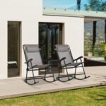 Outdoor Rocking Chair Set of 2, Patio Folding Lawn Rocker Set with Headrests for Yard, Patio, Deck, Backyard, Gray - Image 2