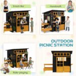 Outdoor Playhouse, Wooden Kids Playhouse w/ Picnic Table & Benches, Chalkboards, Half Door, Windows, for Kids Ages 3-8 - Image 6