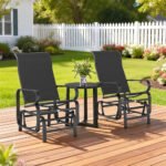 Gliding Lounger Chair Set of 2, Single Rockers with Lightweight Metal & Mesh Construction, Black - Image 8