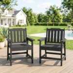2 Piece All-Weather Patio Chairs, HDPE Patio Dining Chair Set, Heavy Duty Wood-Like Outdoor Furniture, Gray - Image 2