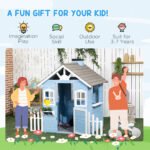 Wooden Playhouse for Kids Outdoor with Flower Pot Holders, Door, Windows, Service Stations for 3-7 Years, Blue - Image 6