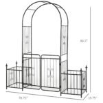 86" Garden Arch Arbor, Metal Arch Trellis with Gate and Planter Baskets, Garden Archway for Climbing Vines, Wedding Ceremony Decoration, Flourishes & Arrow Tips, Black - Image 3