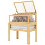 Raised Garden Bed with Mini Greenhouse, Elevated Planter Box with Legs and Bed Liner for Flowers, Vegetables