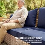 Rattan Wicker Sofa 3-Seater Outdoor Patio Sofa with Cushions for Garden Backyard Porch Dark Blue - Image 4