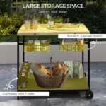Outdoor Bar Cart Patio Serving Cart with Wine Holders Natural - Image 4