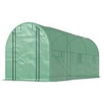Hoop House Greenhouse, Walk-in Tunnel Greenhouse with 2 Support Rods, Zippered Roll-up Mesh Door, 14.6'x6.5'x6.6', Green
