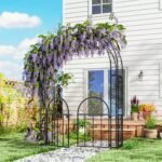 7.4ft Steel Garden Arch with Gate, Garden Arbor Trellis for Climbing Plants, Roses, Vines, Wedding Arch Stand for Outdoor, Garden, Lawn, Backyard, Black - Image 2