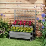 2 Tier Trellis Planter, Wooden Raised Garden Bed, Gray - Image 2