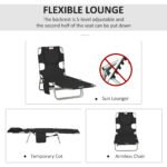 Tanning Chair with Face Hole, 5-Level Adjustable Outdoor Chaise Lounge Chair with Pillow for Beach, Pool, Black - Image 4