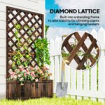 Wooden Raised Garden Bed Planting Planter Box with Trellis and Drain Holes for Climbing Vine Plants, Brown - Image 4